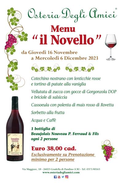 Menu Il Novello 1500